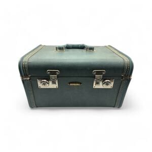 Vintage Indestructo Luggage Trunk Teal Blue with Removable Tray 12x9x8